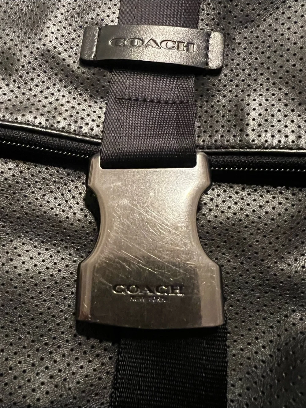 COACH Terrain Trek Pack Perforated Leather Men's Backpack - Black